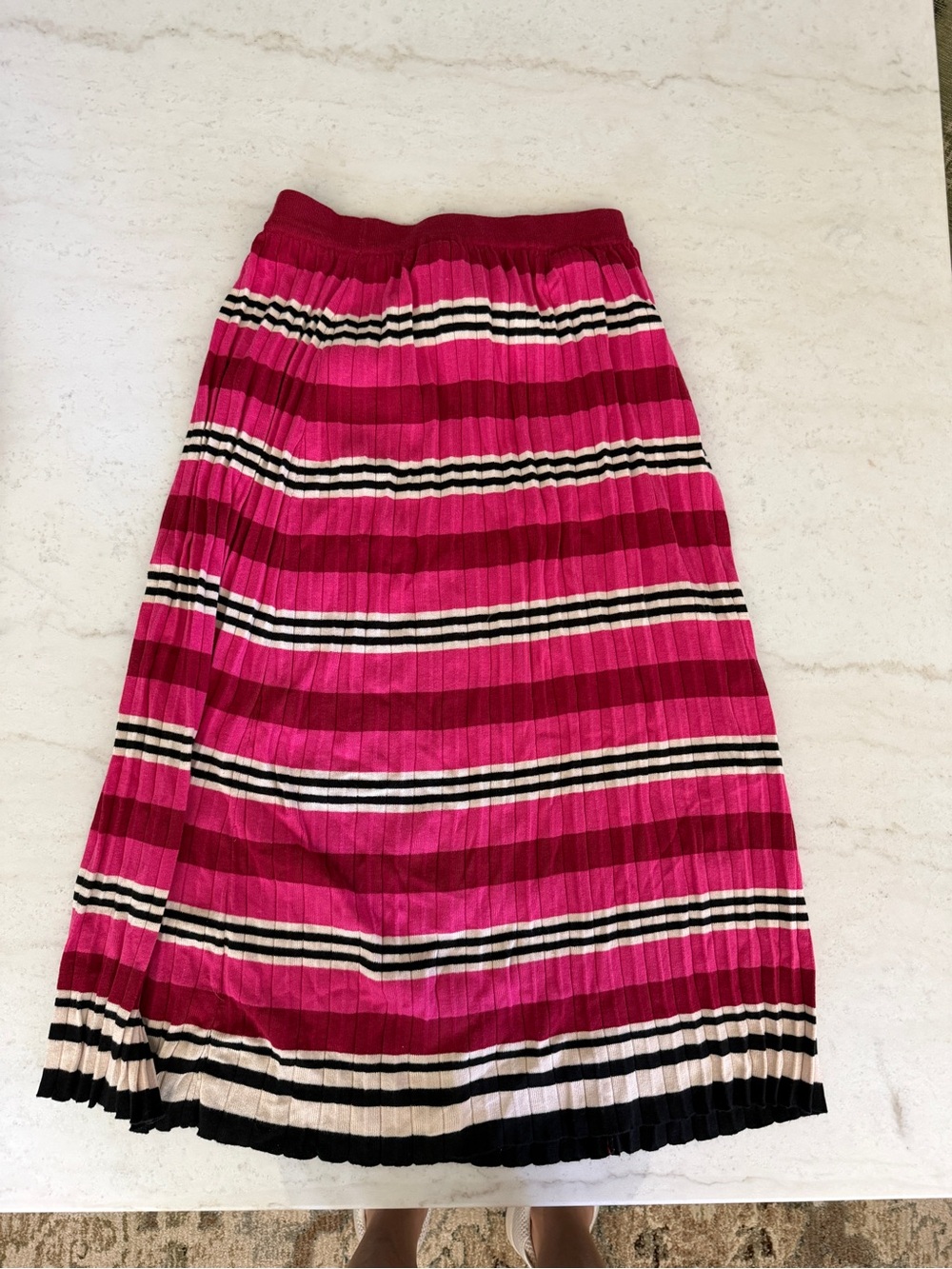 dolan Fuchsia and Black Striped Pleated Midi Skirt